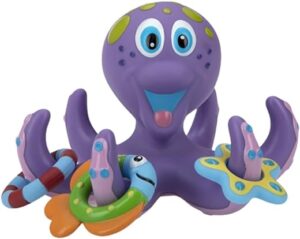 Nuby Floating Octopus Toy with 3 Hoopla Rings - BPA Free Baby Bath Toy for Boys and Girls - 18+ Months - Purple