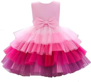 Girls Flower Tulle Sleeveless Dress with Bow