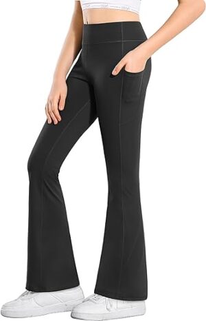 Stelle Girls Flare Leggings with Pockets High Waisted Bootcut Yoga Pants Kids Dance Bell Bottoms Leggings | Babyz Corner
