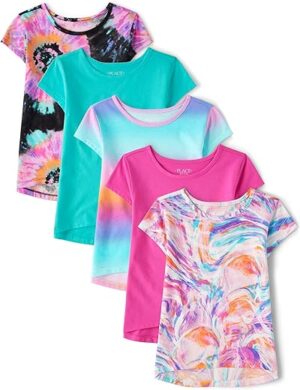 The Children's Place Girls' Short Sleeve Graphic High Low Top 5 Pack