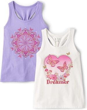The Childrens Place Girls Sleeveless Tie Graphic Tank Top 2 Pack | Babyz Corner