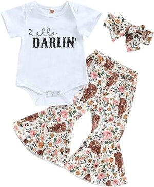 Yvowming Newborn Baby Girl Clothes Infant Baby Ruffle Romper +Pants + Headband 3 PCS Outfits Set | Babyz Corner