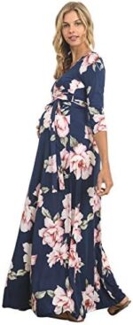 HELLO MIZ Women's Faux Wrap Maxi Maternity Dress with Belt - Made in USA