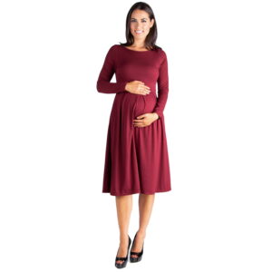 247 Comfort Apparel Long Sleeve Fit and Flare Maternity Midi Dress | Babyz Corner 24/7 Comfort Apparel Long Sleeve Fit and Flare Maternity Midi Dress