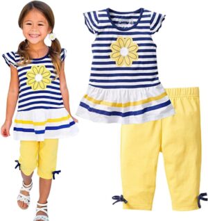 LUKYCILD Baby Girls Summer Clothes Casual Clothing Suit Short Sleeve Striped T-Shirt +Pants | Babyz Corner LUKYCILD Baby Girls Summer Clothes Casual Clothing Suit Short Sleeve Striped T-Shirt +Pants
