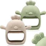 2 Packs Baby Teething Toy for 0-6 6-12 Months, Food Grade Silicone Teething Mitten, Anti Dropping Wrist Hand Teethers Baby Chew Toys for Sucking Needs, BPA Free