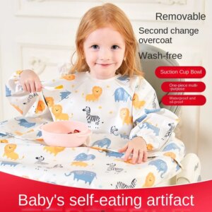 Babero de alimentación limpio para bebés, niños y niñas de 8 a 5 años, delantal con babero impermeable, bata con cubierta de mesa, babero de cobertura completa sin desorden para...