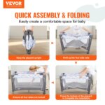 VEVOR Baby Bassinet 77 pounds Load Capacity Easy to Fold Portable Baby Bassinet Bedside Sleeper with Storage Basket and Wheels - AliExpress 1503